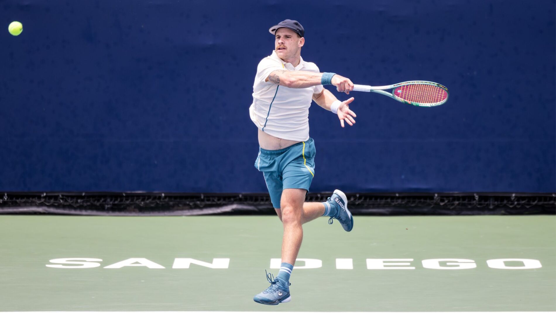 Karue Sell hits a massive forehand at the 2024 Barnes Tennis Center SoCal Pro Series