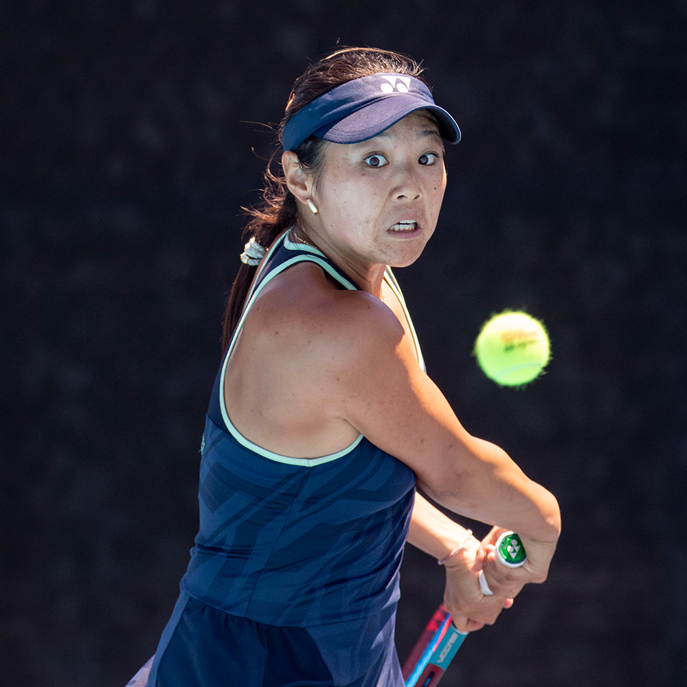 Mao Mushika hits a backhand during her final tennis match at the SoCal Pro Series before being crowned champion