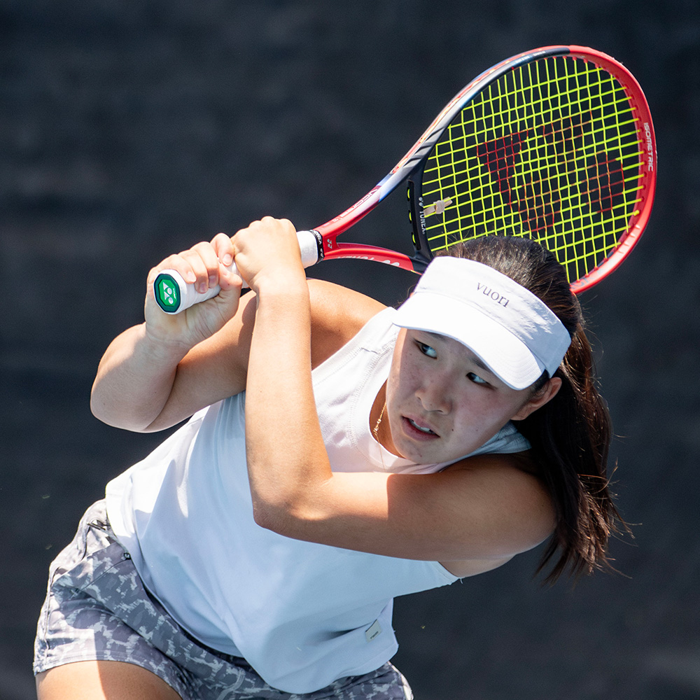 Alyssa Ahn hits a backhand during her quarterfinal match at the USD SoCal Pro Series