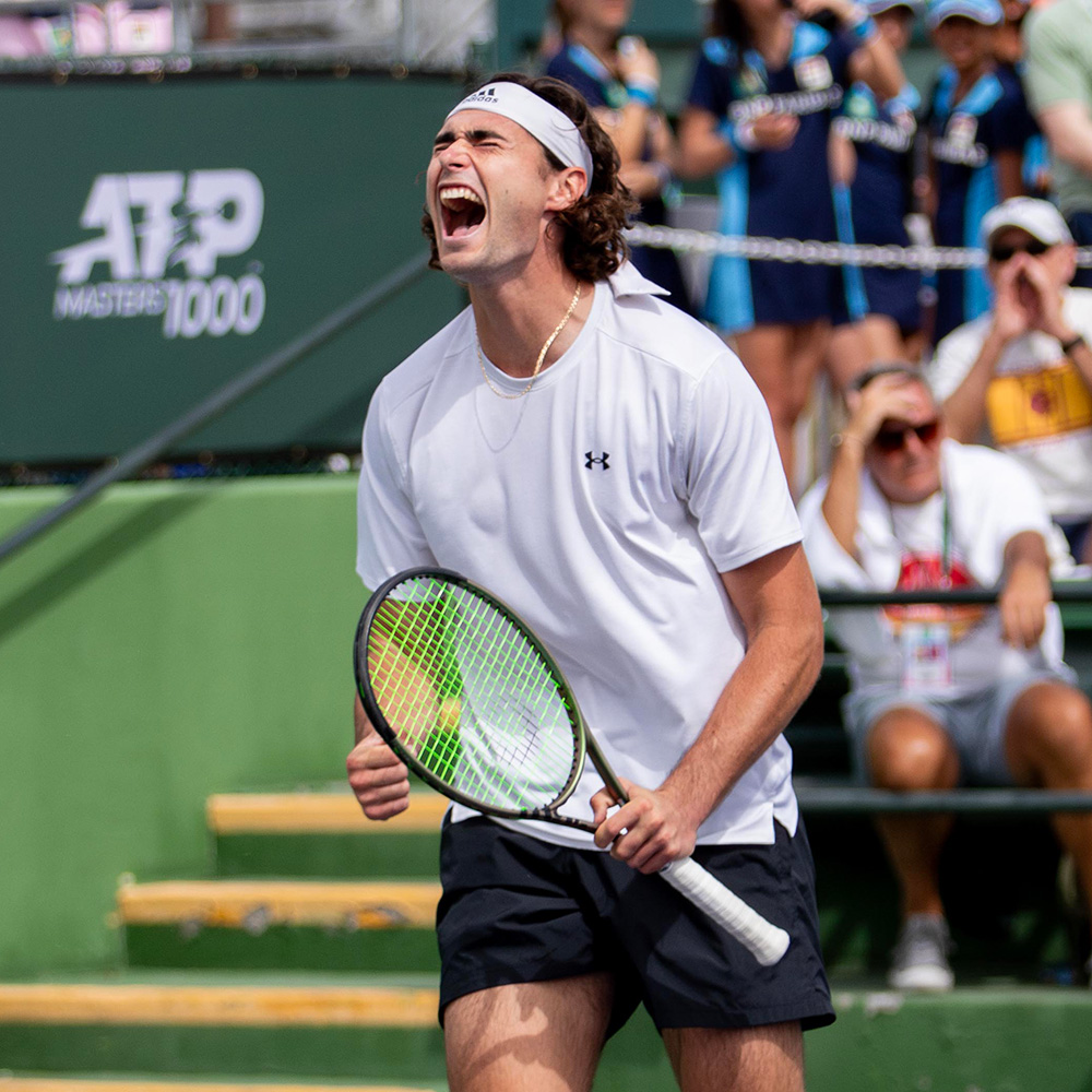 Patrik Trhac roars during his first ATP Tour win.