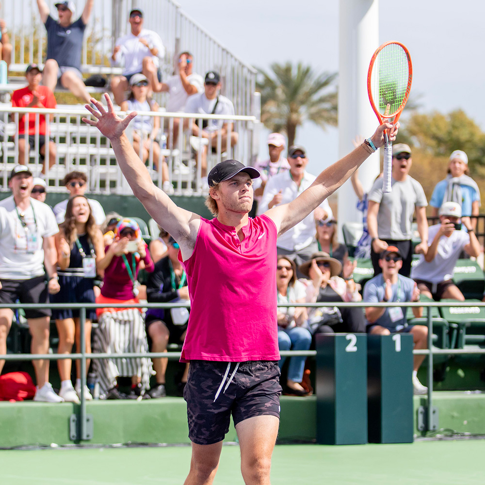 Ryan Seggerman celebrates after match point, winning his first ATP Tour 1000 win