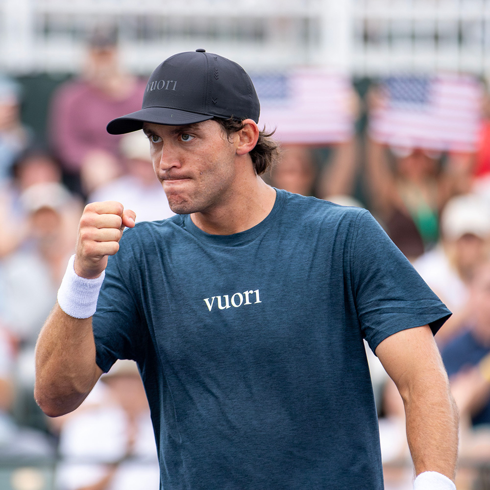 Tristan Boyer fist pumps at BNP Paribas Open