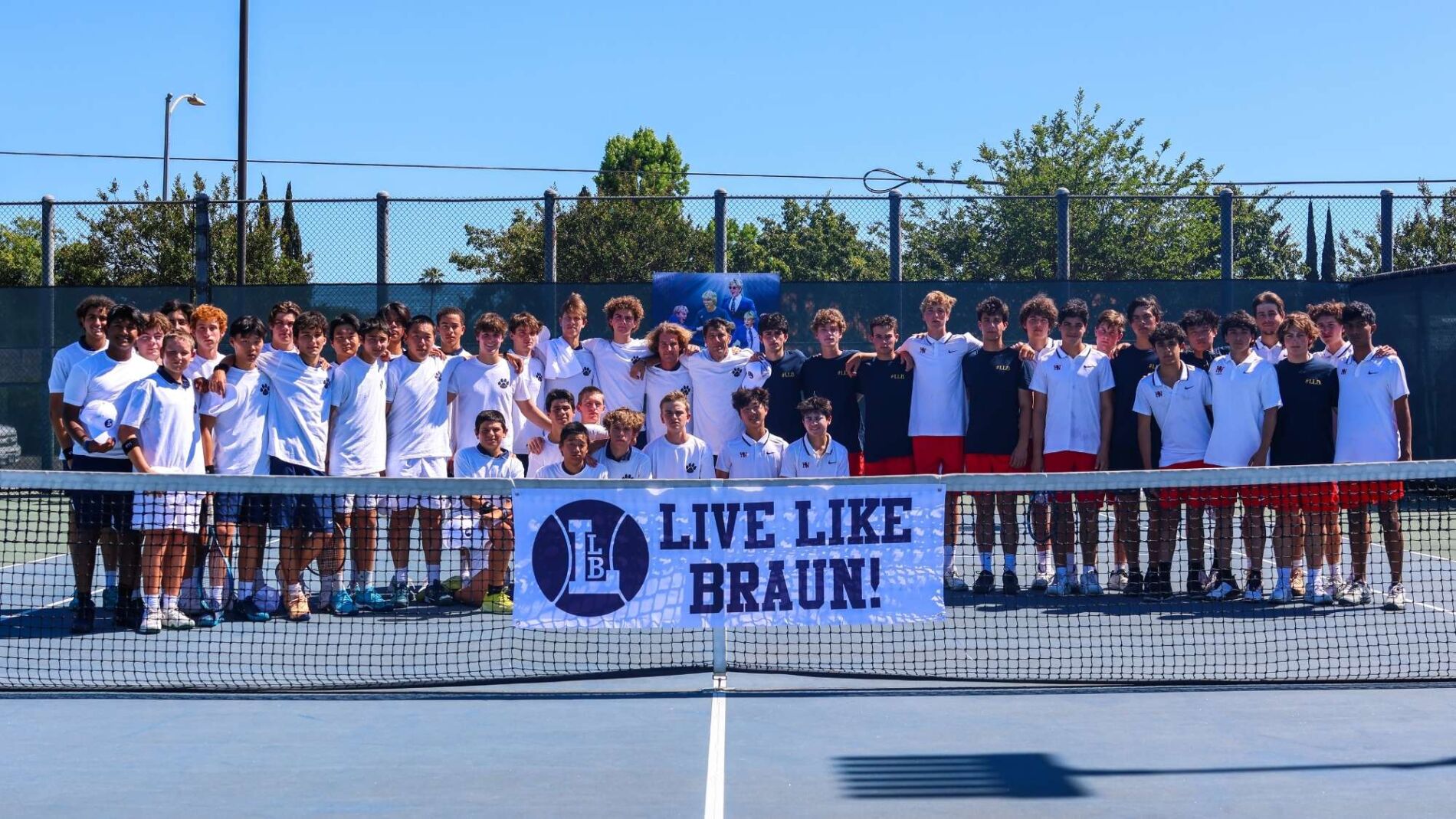Loyola High School and Harvard-Westlake tennis teams supporting the Live Like Braun movement at their Southern Section Open Division playoff.
