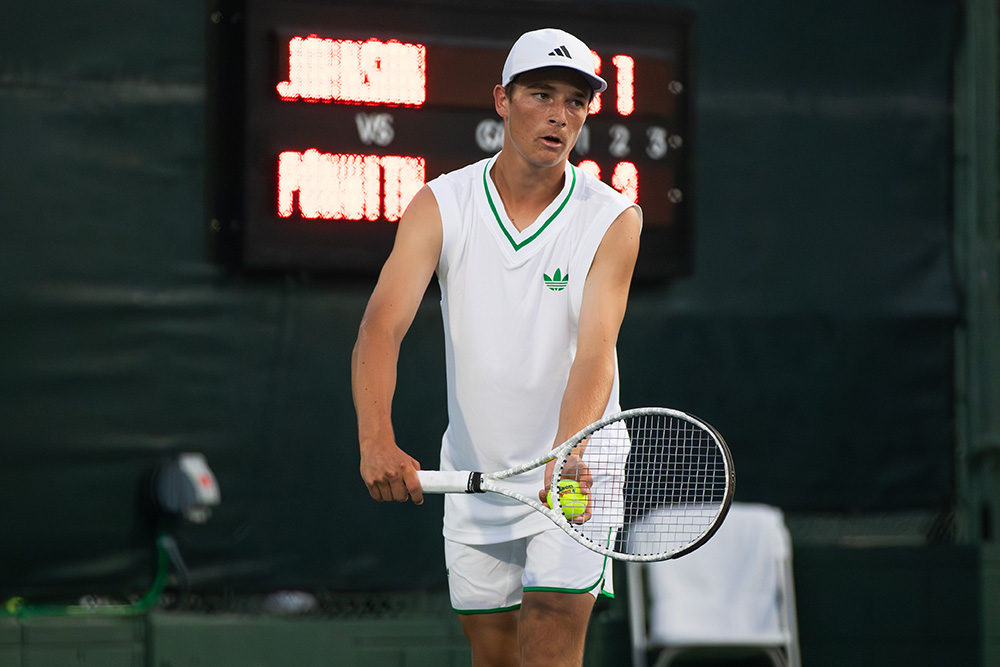 Andy Johnson playing in his first pro tennis event at the Jack Kramer Club SoCal Pro Series