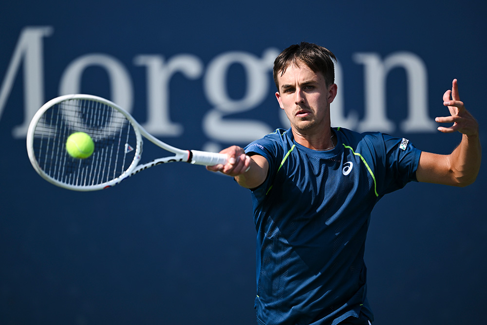 Zachary Svajda hits a forehand during a men's singles match at the 2024 US Open on Tuesday, Aug. 27, 2024 in Flushing Meadows, New York.