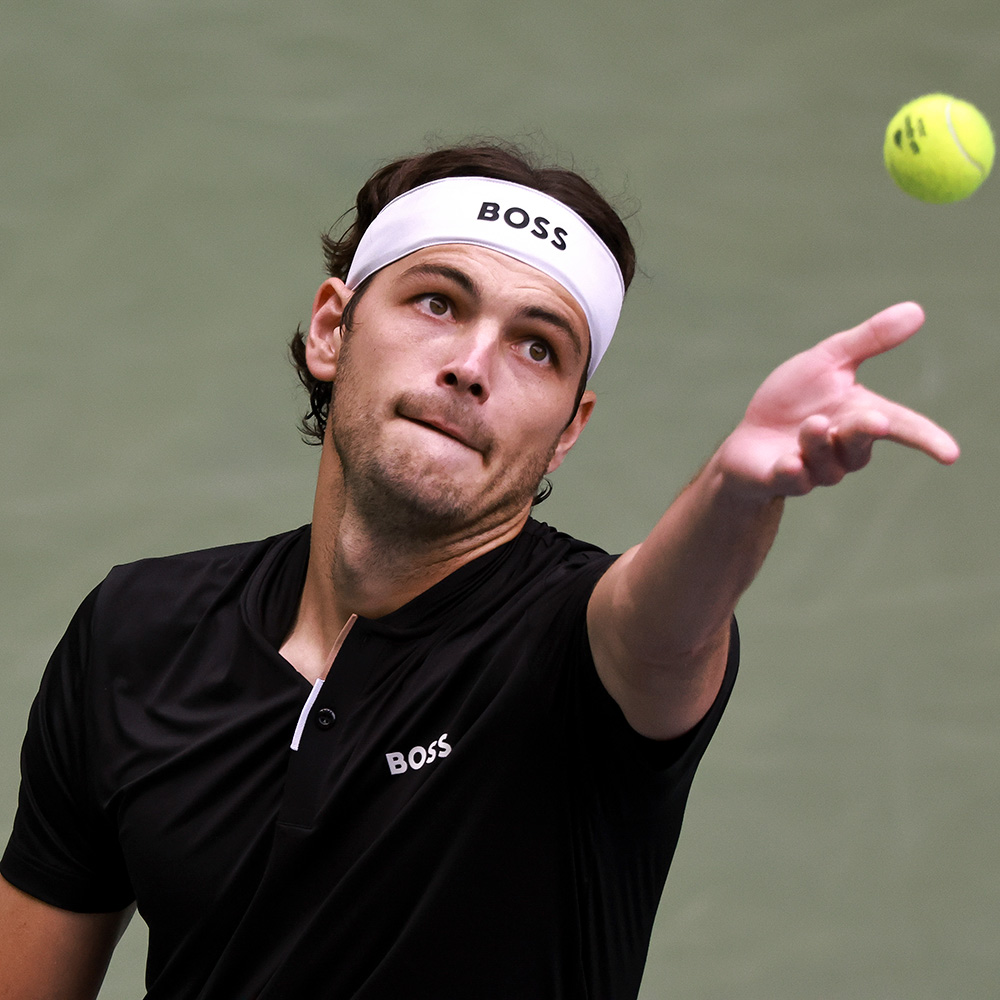 Taylor Fritz serves during a men's singles match at the 2024 US Open in Flushing, New York.
