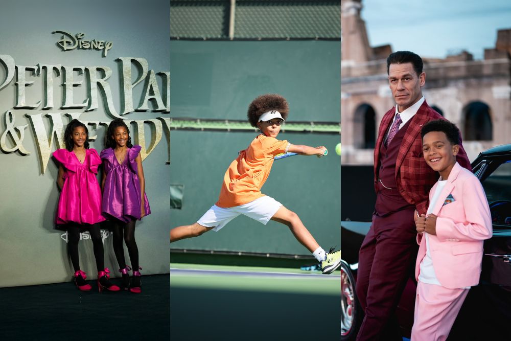 Skyler and Kelsey Yates at the Peter Pan & Wendy Premiere, Jaden Joyner playing tennis, and Leo Perry with John Cena at the Fast X movie premiere.