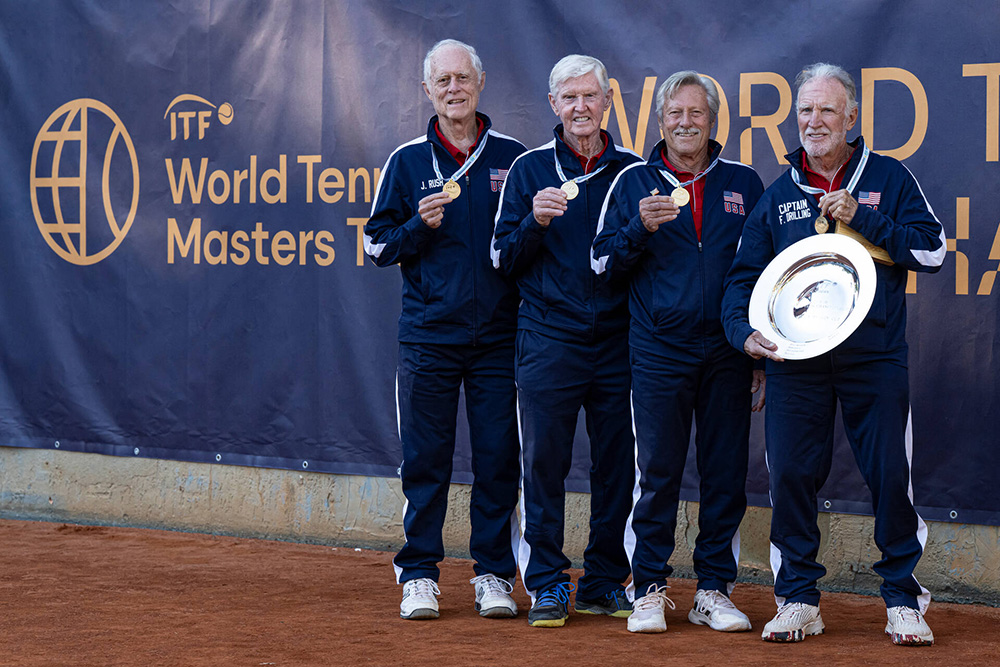 2025 ITF Tennis Masters World Championships Gardner Mulloy Cup (M80) Champions L-R (Jody Rush, David Dollins, Jimmy Parker and Fred Drilling)