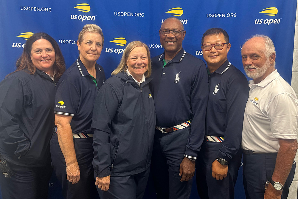 Teri Cohn with other Southern California tennis officials at the 2025 US Open