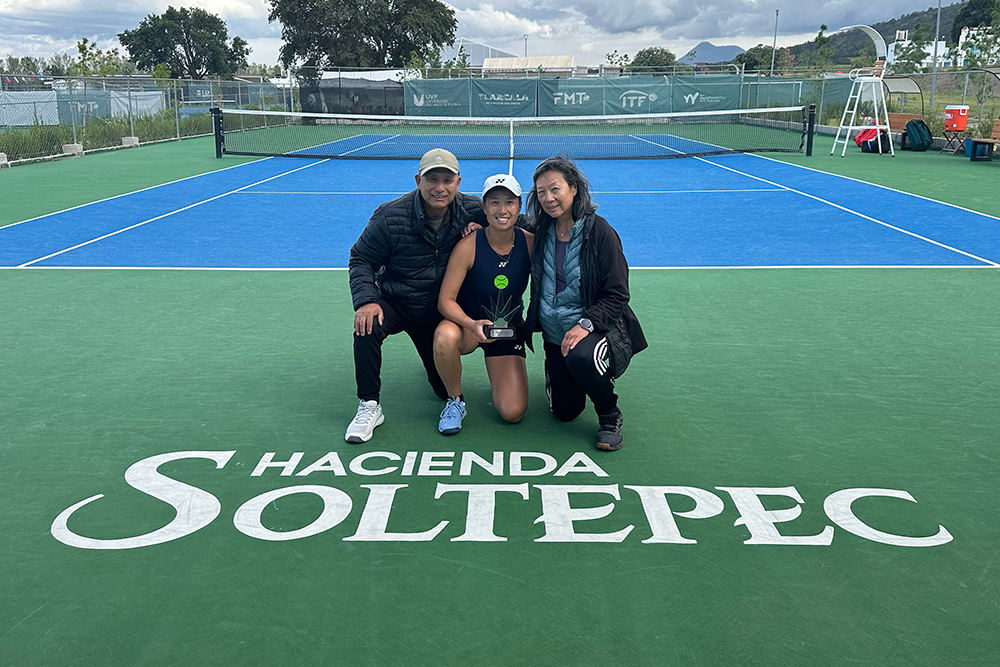 Sabastiani Leon Chao with her parents supporting her pro tennis career
