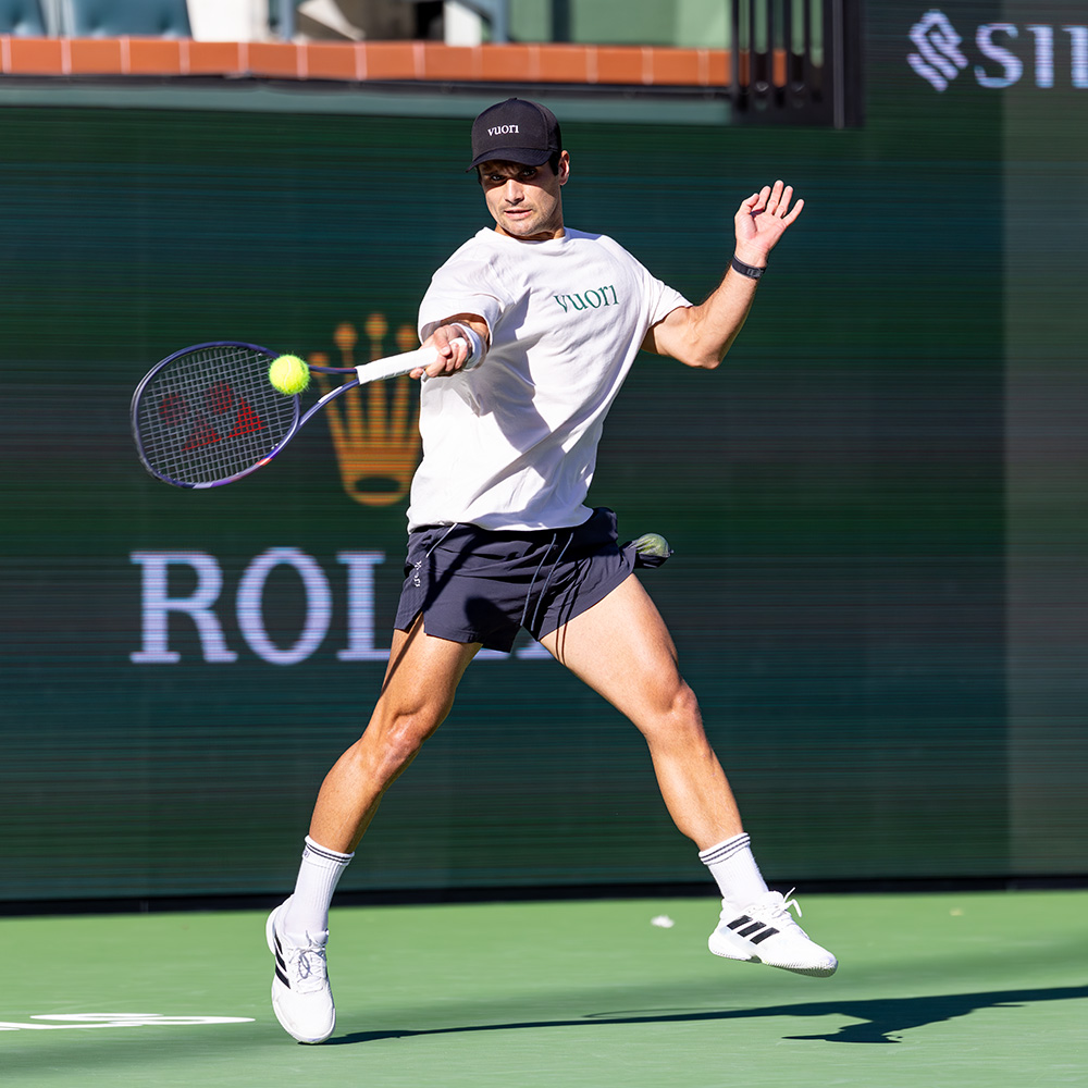 Marcos Giron practicing on stadium 1 at Indian Wells Tennis Garden
