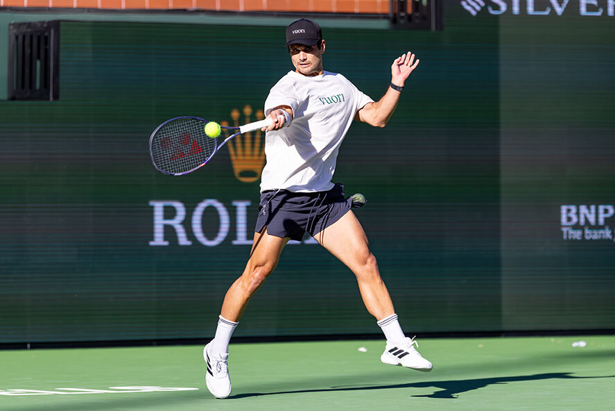Marcos Giron practicing on stadium 1 at Indian Wells Tennis Garden