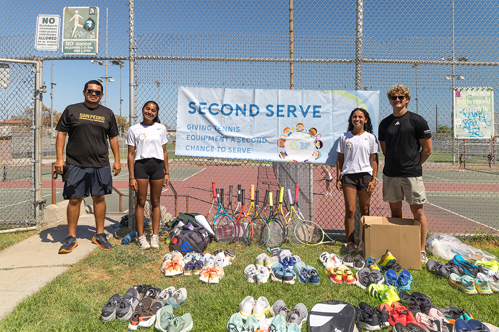 USTA Southern California and Second Serve distributed donated tennis gear, including racquets, shoes, bags, shirts, and tennis balls, to 10 Title I schools across Los Angeles.