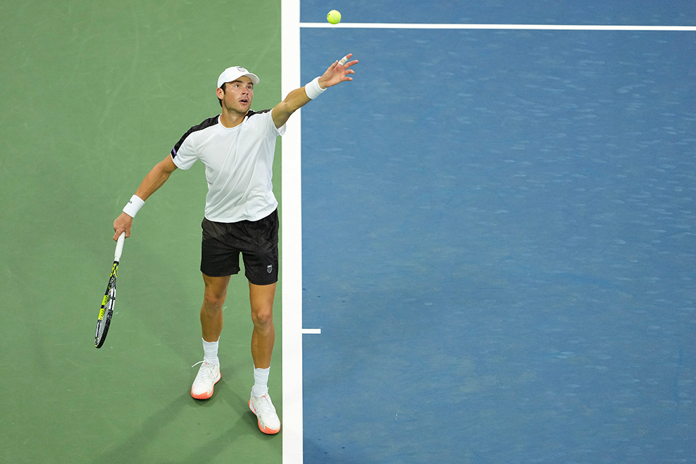 Sebastian Gorzny serves during a Men's Singles match on Day One of the 2026 US Open at USTA Billie Jean King National Tennis Center on Sunday, August 30, 2026 in Flushing, NY.