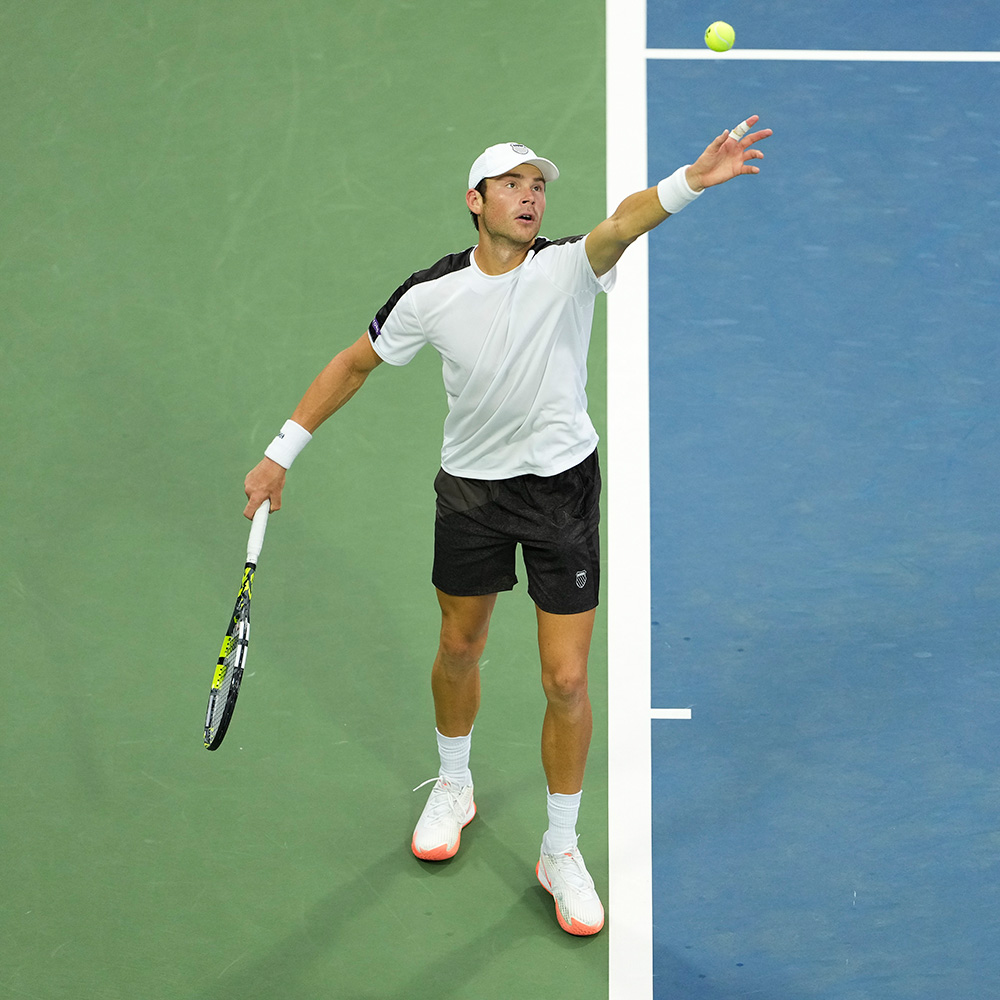 Sebastian Gorzny serves during a Men's Singles match on Day One of the 2026 US Open at USTA Billie Jean King National Tennis Center on Sunday, August 30, 2026 in Flushing, NY.