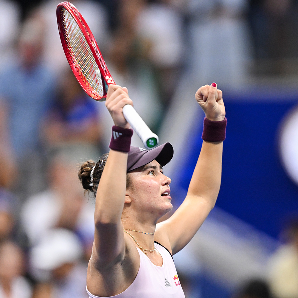 Iva Jovic reacts after winning her third round match against Alex Eala during the 2026 US Open.