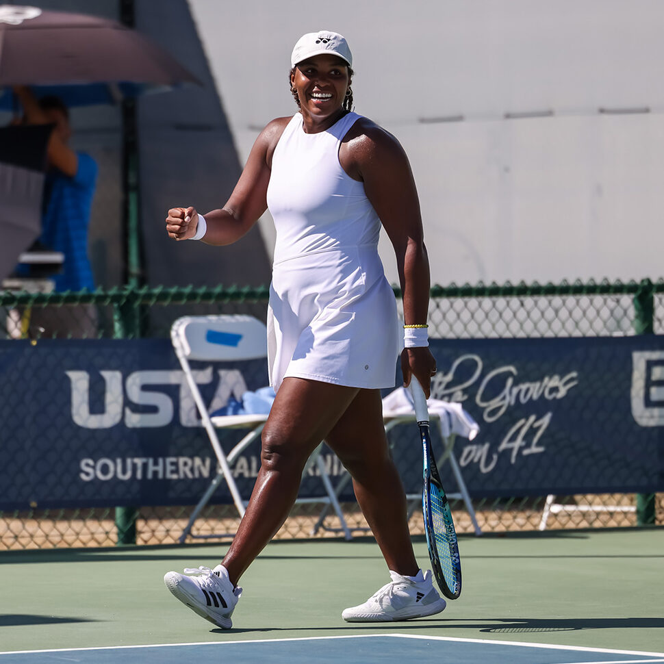 Taylor Townsend fist pumps as she wins the 2024 Central Coast Tennis Classic title