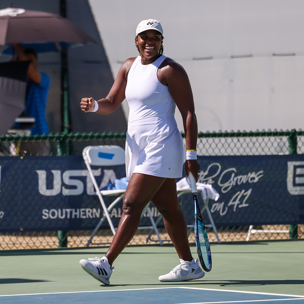 Taylor Townsend fist pumps as she wins the 2024 Central Coast Tennis Classic title