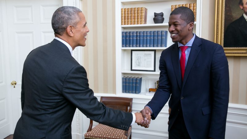 Barack Obama and Jeron Smith in the Oval Office of the White House